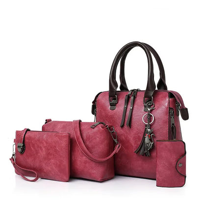Bolsa Com Tassel Composto Feminina Bolsa De Couro De Luxo Bolsas De Marcas Famosas Designer Bolsa De Ombro Feminina Com Alça Superior 4 Peças/Conjunto