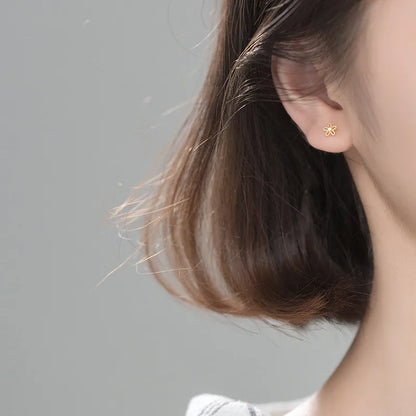 Real 100% 925 Sterling Silver Cute Sweet Hollow Mini Small Flower Geometric Stud Earrings for Women Korean Fine Jewelry