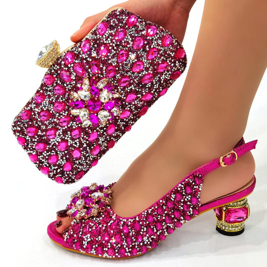 beautiful Italian Shoes And Bag Sets For Evening Party With Stones Italian Leather Handbags Match Bags! 1-1