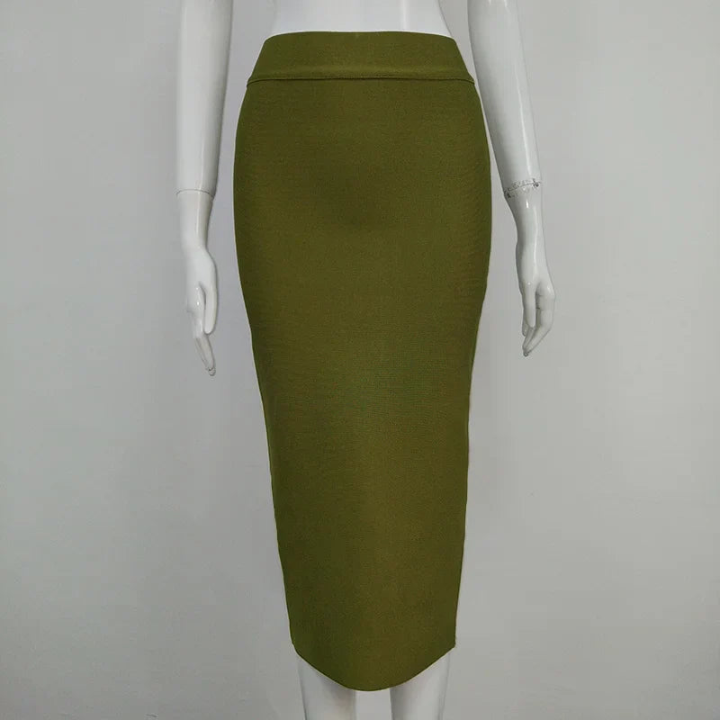 Women Candy Color Sexy Neon Green Brown Orange Yellow Knee Length Bandage Pencil Skirt 2020 Designer Skirt Faldas 78cm