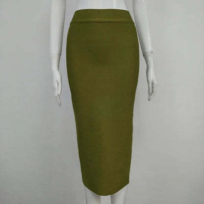 Women Candy Color Sexy Neon Green Brown Orange Yellow Knee Length Bandage Pencil Skirt 2020 Designer Skirt Faldas 78cm