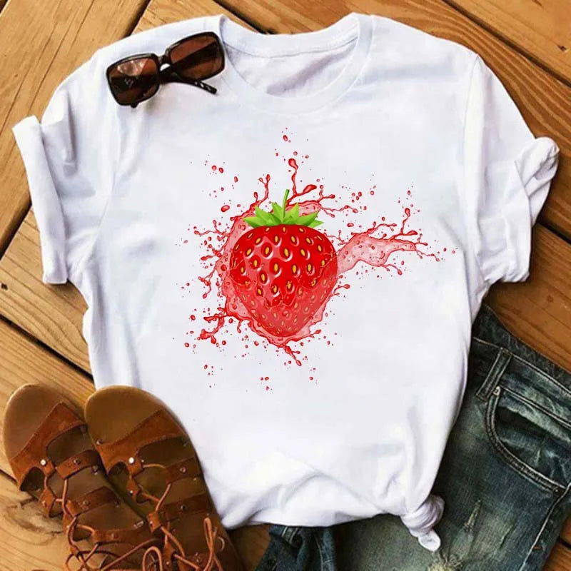 Funny Fruits T Shirt Women Fashion Kawaii Banana Print White T-shirt Harajuku TShirt Short Sleeves Tops Tee Shirt Femme T Shirts