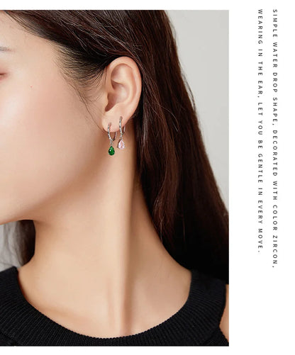 Silver Green Water Drop Earrings 925 Sterling Silver 4 Colors Drop Shape Earring for Women Statement  Jewelry