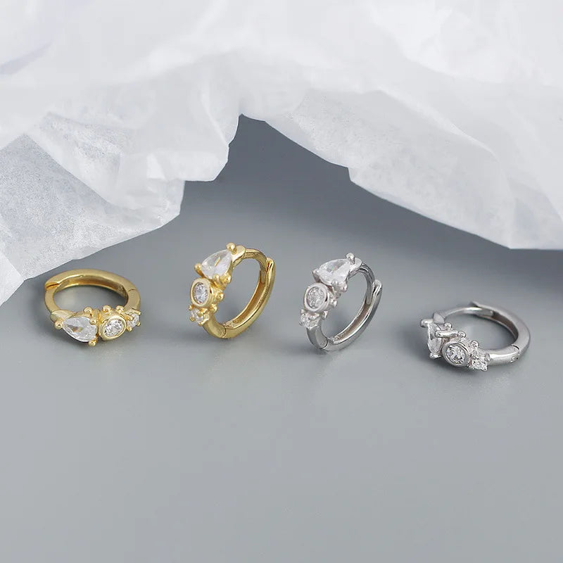 925 Sterling Silver Earring Zircon Sun Flower Ear Ring Geometric Style Water Drop Ear Bone Cute Temperament Woman Girl Ear Jewel