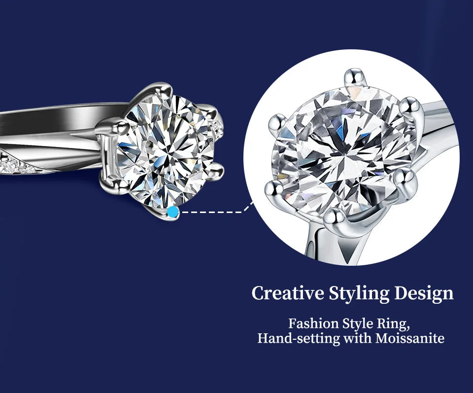 925 Sterling Silver Ring 1ct 2ct 3ct Classic Style Moissanite Diamond Ring Wedding Party Anniversary Ring For Women Fine Jewelry