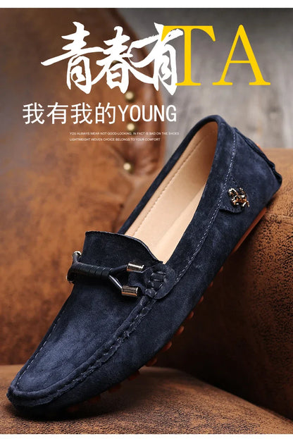 Loafers Men Casual Fashion Suede Men Shoes Lightweight Soft Genuine Leather Moccasins Slip on Driving Shoes for Men Size 48