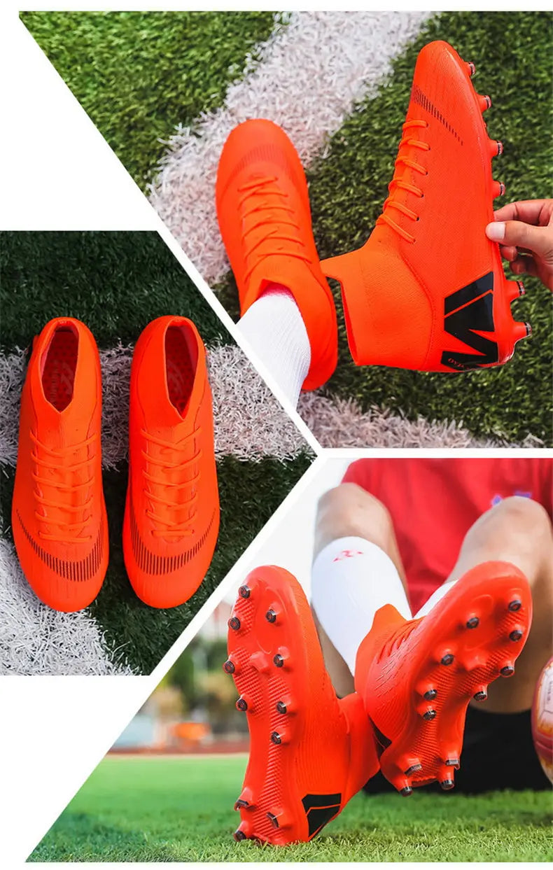 New Futstal FG/TF Orange Soccer Boots For Men High Top Men Soccer Cleats Football Trainers Men Sport Shoes zapatillas de futbol