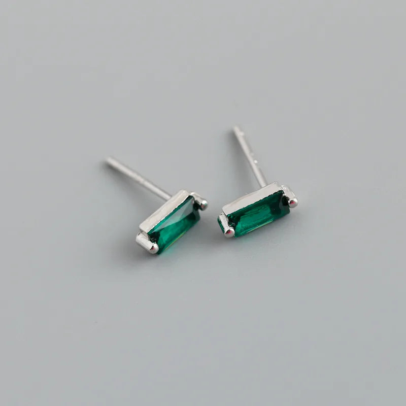 925 Sterling Silver Colorful Square Shiny Zircon Beads Piercing Stud Earrings for Women Fashion Gothic Exquisite Jewelry