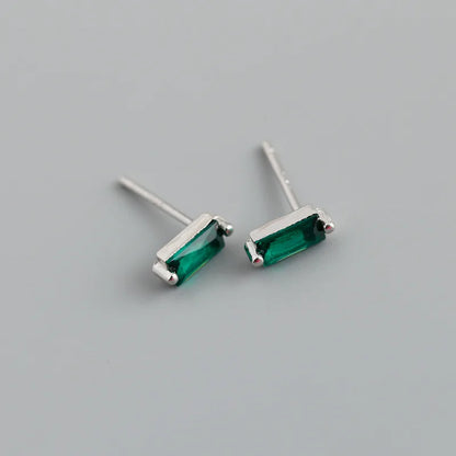 925 Sterling Silver Colorful Square Shiny Zircon Beads Piercing Stud Earrings for Women Fashion Gothic Exquisite Jewelry