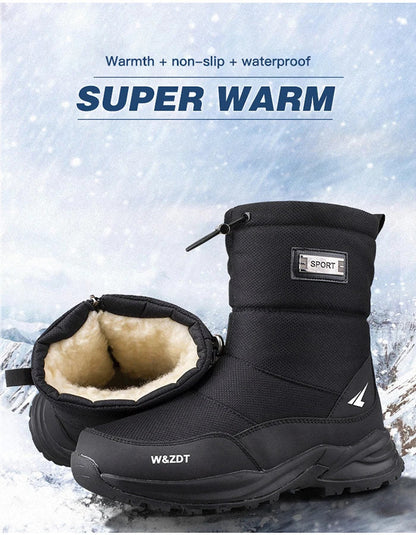 Winter High Boots for Man Outdoor Travel Snow Boots Zipper Non-slip Cotton Shoes Men Plus Velvet Keep Warm Men Casual Shoes 46
