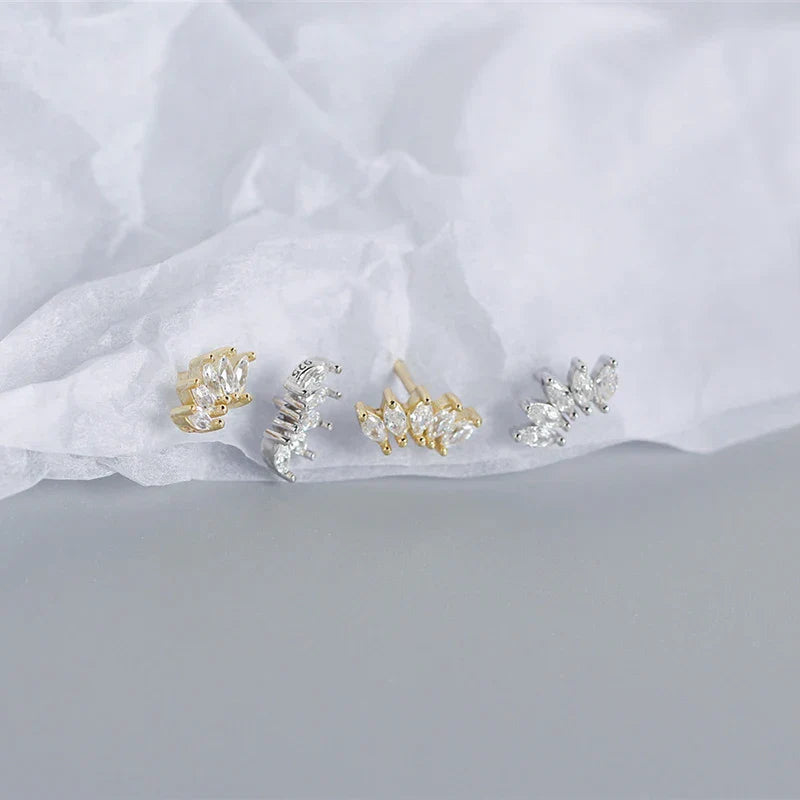 Luxury Genuine 925 Sterling Silver White Zircon Horse Eye Stud Earrings for Women Chic Office Youth Jewelry Accessories