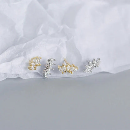 Luxury Genuine 925 Sterling Silver White Zircon Horse Eye Stud Earrings for Women Chic Office Youth Jewelry Accessories