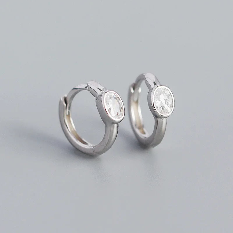 925 Sterling Silver Simple Oval Cut Zircon Hoop Earrings for Women Geometric European Piercing Huggie Jewelry Female Gift
