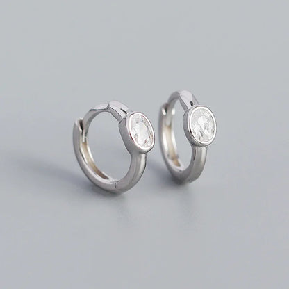 925 Sterling Silver Simple Oval Cut Zircon Hoop Earrings for Women Geometric European Piercing Huggie Jewelry Female Gift