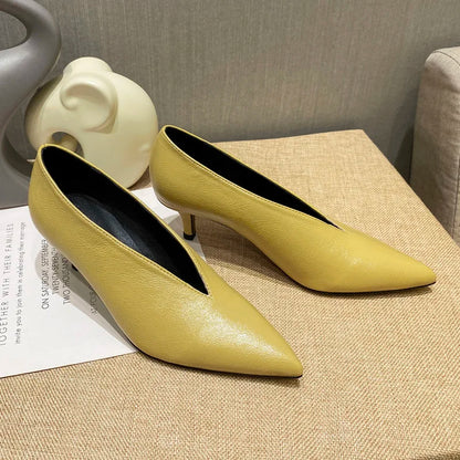 Sexy Autumn New Designer Vintage Evening Shoes Ladies Fashion Pointed Toe V Cut Woman Shoes High Heel Pumps Sexy C323