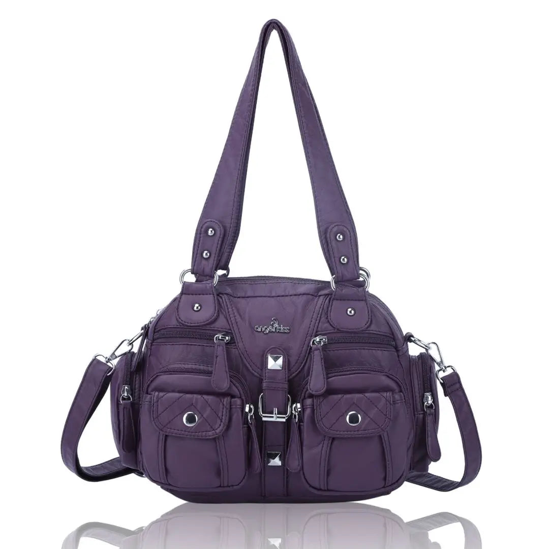 Women Small Handbags Satchel Top-handle Handbag PU Shoulder Bag 8”x11” Dumpling Pack Multi-pockets Shoulder Bag