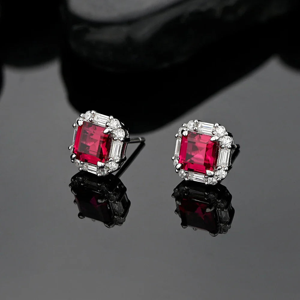 Original Design 6*6mm Asscher High Carbon Diamond Stud Eearrings for Women 2021 Jewelry 925 Sterling Silver Ruby Earrings Gift