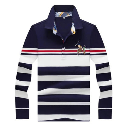 Autumn winter new polo shirt High quality brand cotton men's polo shirt Long sleeve casual striped shirt polo men clothing