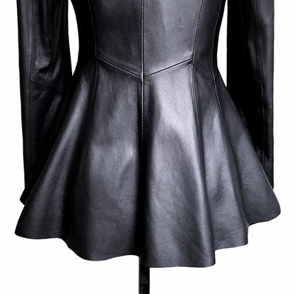 Lautaro Autumn Black Slim Soft Pu Leather Jacket Women Deep V Neck Long Puff Sleeve Elegant Luxury Skirted Blazer Fashion 2021