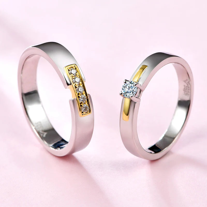 2020 New Couple Wedding Rings 925 Silver Round Brilliant Cut Diamond Test Past D Color Moissanite Engagement Ring for Men Women