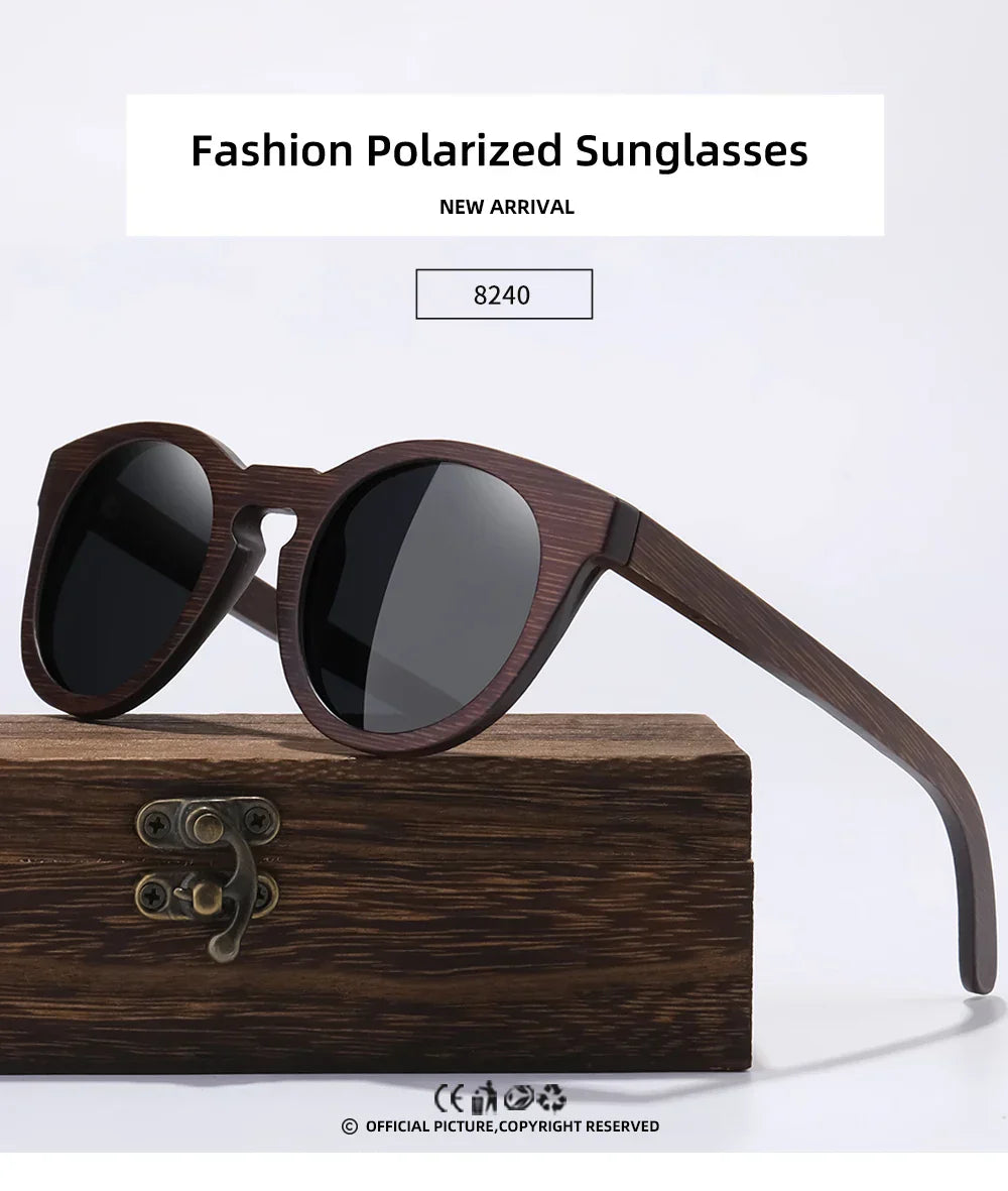 Desgin Spring New Style 100% Bamboo Polarized Sunglasses Men Women Fashion Glasses UV400 paper Box 8240