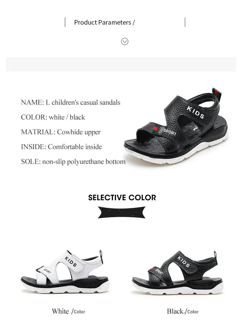 Children Sandals 2023 Summer New Fashion Boys Geniune Leather Sandals Kids Soft Bottom Non-slip Beach Sandals