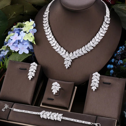 4pcs Bridal Zirconia Full Jewelry Sets For Women Party, Luxury Dubai Nigeria CZ Crystal Wedding Jewelry Sets