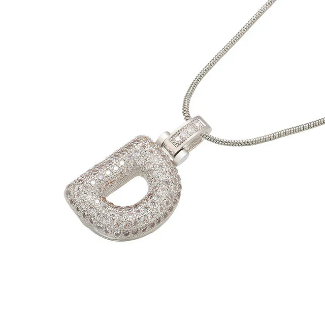 1.25x500mm Fat and lovely crystal brass silver color  letter necklace for women friends birthday gift model: VL34