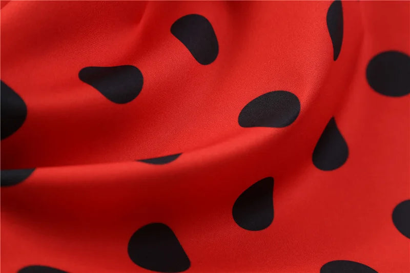 Women Vintage Long Sleeve Polka Dot Dress Spring Autumn New Year Party Dresses 3XL Black Vestidos