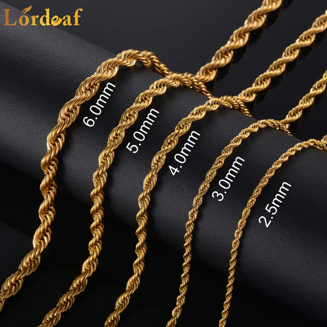 2.5MM 3MM 4MM 5MM 18k Real Gold Plated Stainless Steel Twist Rope Chain No Fade Necklace Jewelry for Men Women