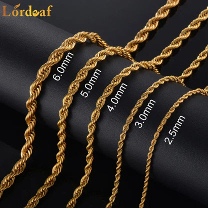 2.5MM 3MM 4MM 5MM 18k Real Gold Plated Stainless Steel Twist Rope Chain No Fade Necklace Jewelry for Men Women