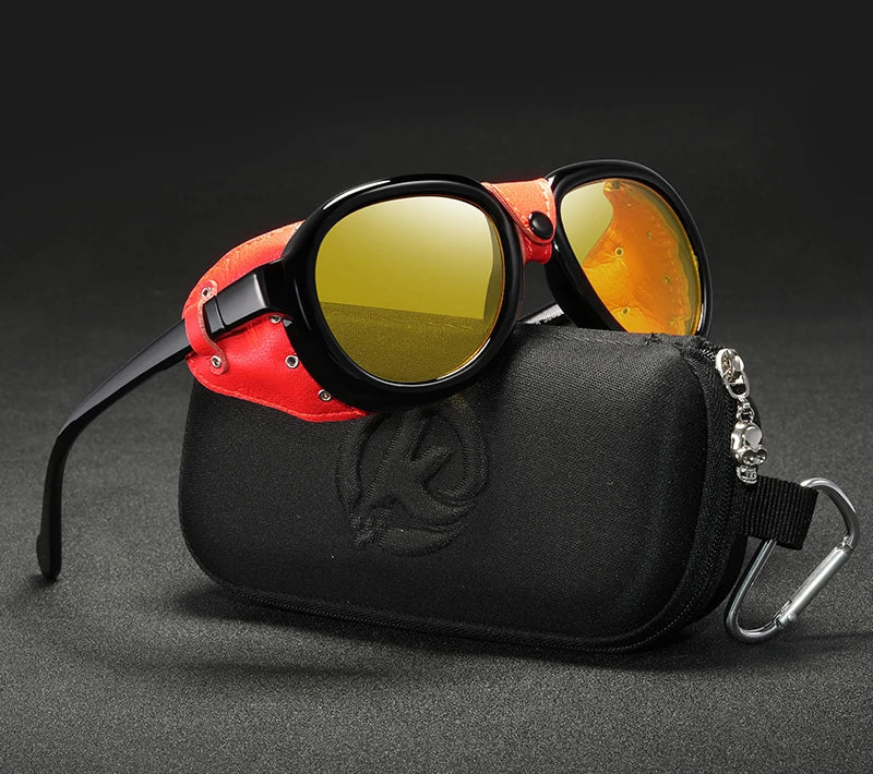 Luxury Steampunk Pilot Sunglasses Men and Women Soft Leather Shield Glasses UV400 Protection KD2095