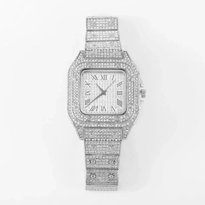 Luxury Moissanite Iced Out Watches Hip Hop Bust Down Unisex Diamond Watch, Stainless Steel Moissanite Studded Wrist Watch