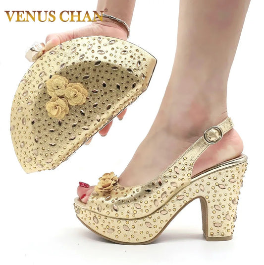 Italian Women Shoes and Bag Set Decorated with Rhinestone In Party African Italian Shoes and Bag Set Party Shoes Bag