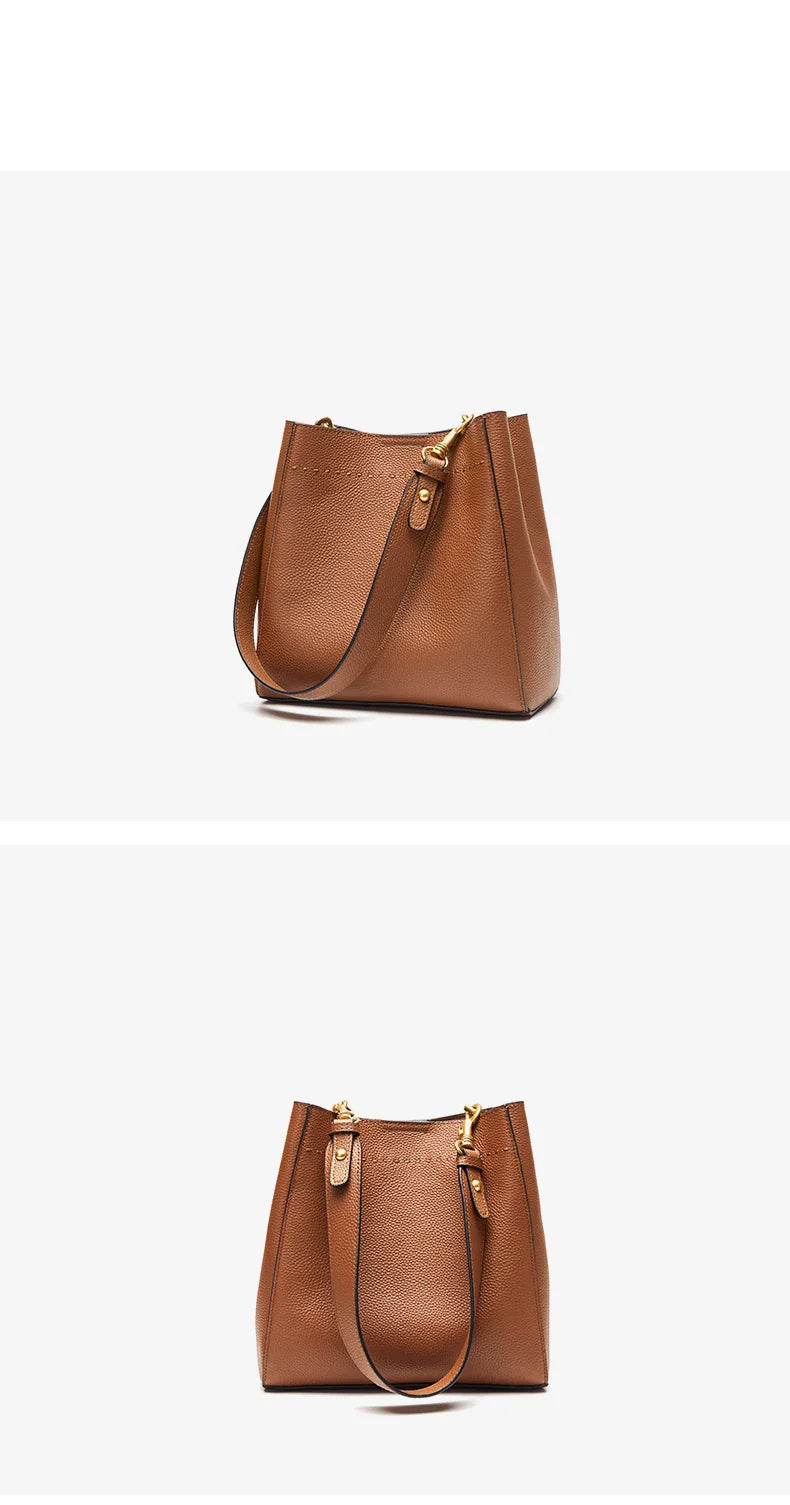 Genuine Leather Casual Shopper Shoulder Bag Commuter Large Bucket Handbag Simple High Quality Women Tote Underarm Bags