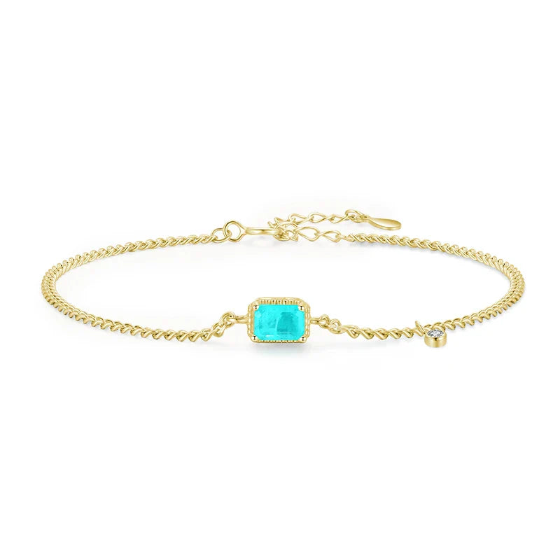 Pure 925 Sterling Silver Elegant Rectangle Tourmaline Paraiba Bracelet Fashion Link Chain For Women Wedding Jewelry Gifts