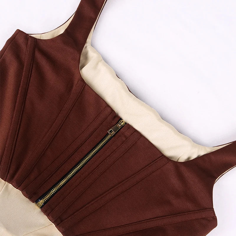 NewAsia Boning Corset Top Zipper 2Layer Elastic Solid Color Square Neck Slim Fit Bustier Women Summer Crop Tank Top Fashion Vest