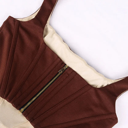 NewAsia Boning Corset Top Zipper 2Layer Elastic Solid Color Square Neck Slim Fit Bustier Women Summer Crop Tank Top Fashion Vest