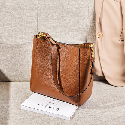 Genuine Leather Casual Shopper Shoulder Bag Commuter Large Bucket Handbag Simple High Quality Women Tote Underarm Bags