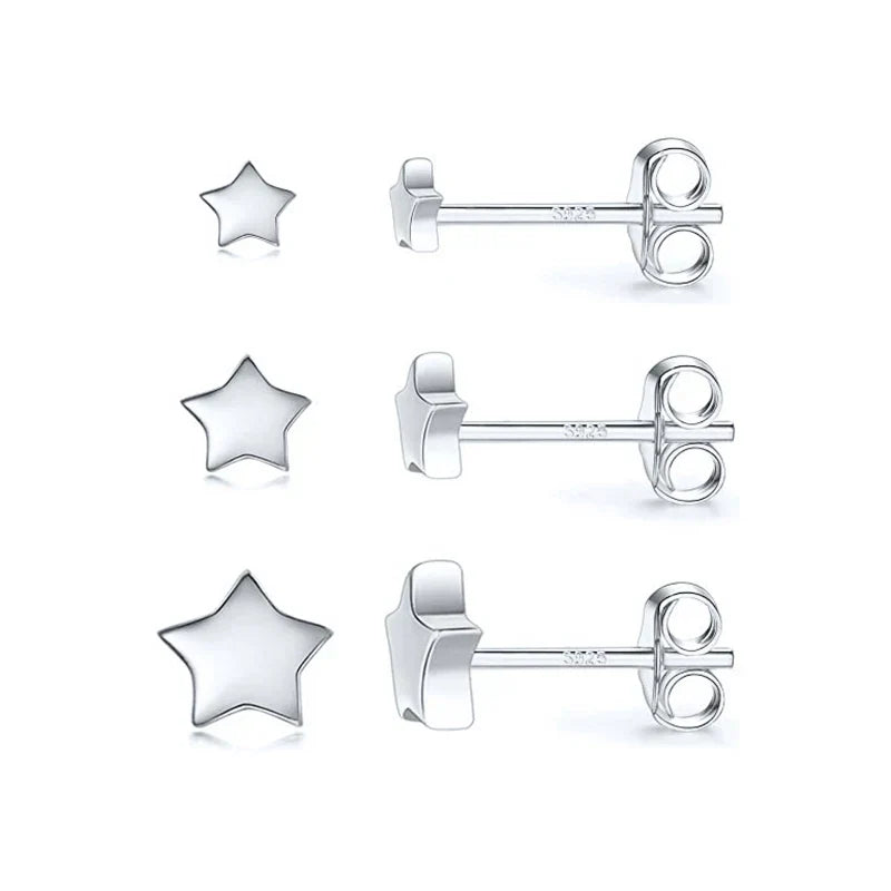 3pcs/set Bling Zircon Earring 925 Sterling Silver Cute Mini Heart Star Stud Earrings Ear Bone Earlobe Piercing Jewerly