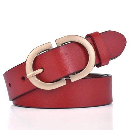 Official Authentic Woman Leather Belt Golden Alloy Buckle Natural Cowhide Ladies Jeans Belt Trousers Belt Female ZK105