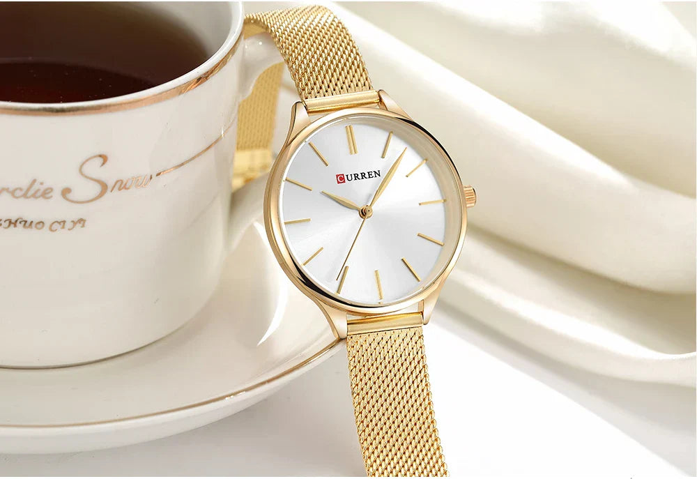 Original Women's Luxury Watch Matte Dial Japanese Quartz Movement Stainless Steel Mesh Strap with Box