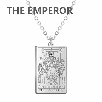 Tarot Cards Necklace Women Stainless Steel Necklace Wealth Amulet Classic Tarot Major Arcana Divination Charm Jewelry