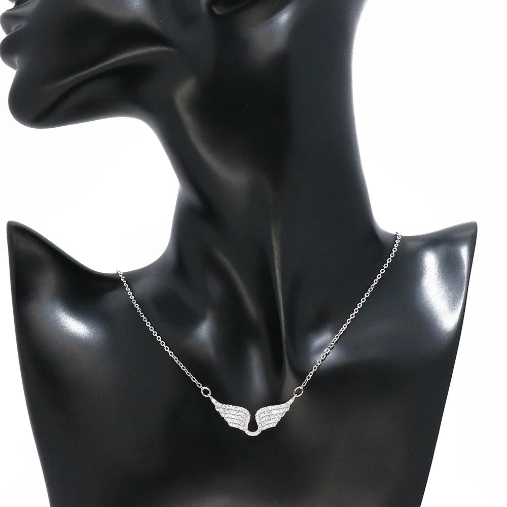 Fashion Women Chain Custom Necklace Angel wings Gold Plated Zircon Feather Necklace