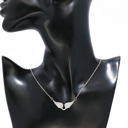 Fashion Women Chain Custom Necklace Angel wings Gold Plated Zircon Feather Necklace
