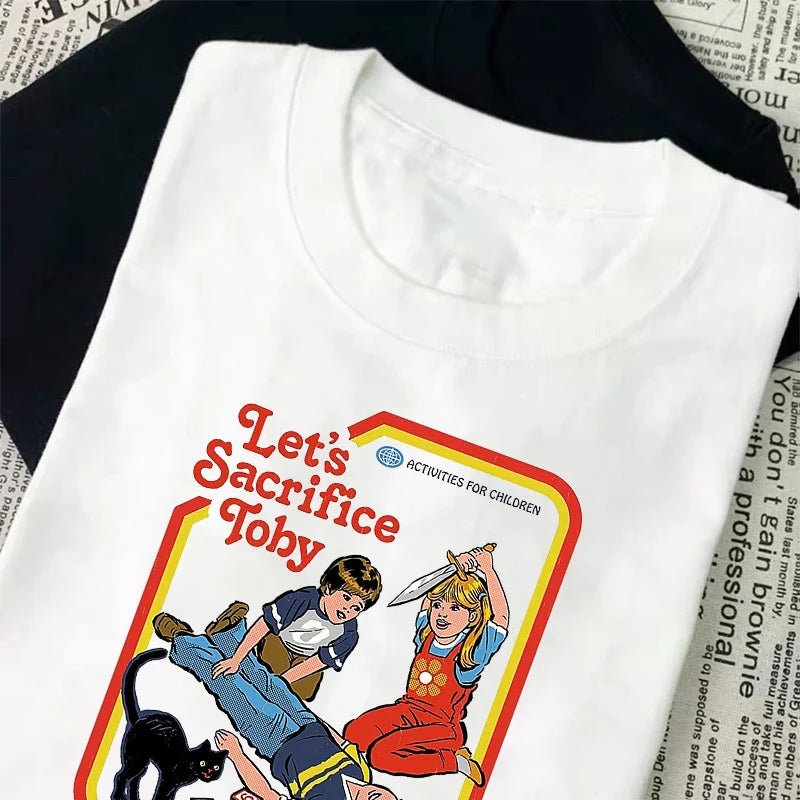 Let's Sacrifice Toby Horror Satanist Graphic Tops Unique Creative Cartoon Streetwear Unisex Scary Short-sleev Tee Ropa Hombre