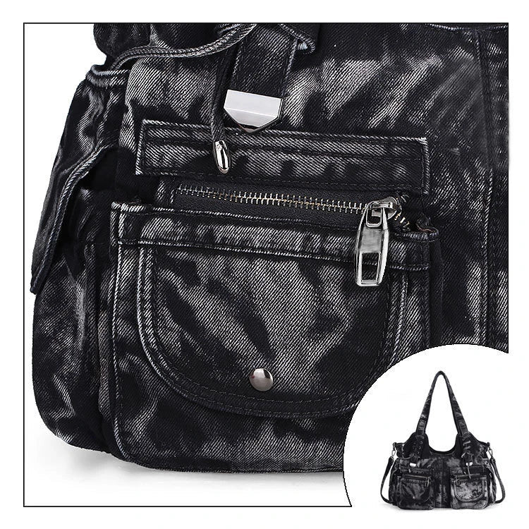 Women's Denim Bag Y2K Vintage Blue Jean Purse and Handbags Crossbody Shoulder Wallet Large Capacity