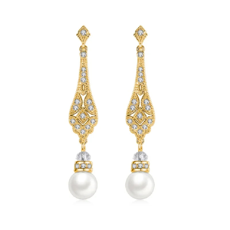 Pave Setting Fashion CZ Crystal Pearl Women Girls Earring AAA Grade Cubic Zircon Earring Bridal Wedding Dangle Earring