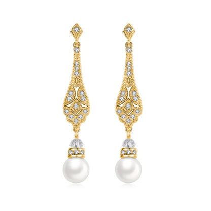 Pave Setting Fashion CZ Crystal Pearl Women Girls Earring AAA Grade Cubic Zircon Earring Bridal Wedding Dangle Earring