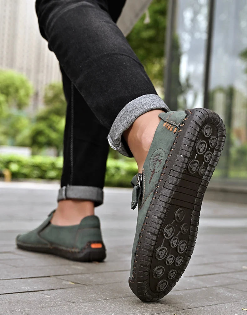 Handmade Leather Men Shoes Casual Slip On Loafers Breathable Leather Shoes Men FlatsTooling Shoes Plus Size